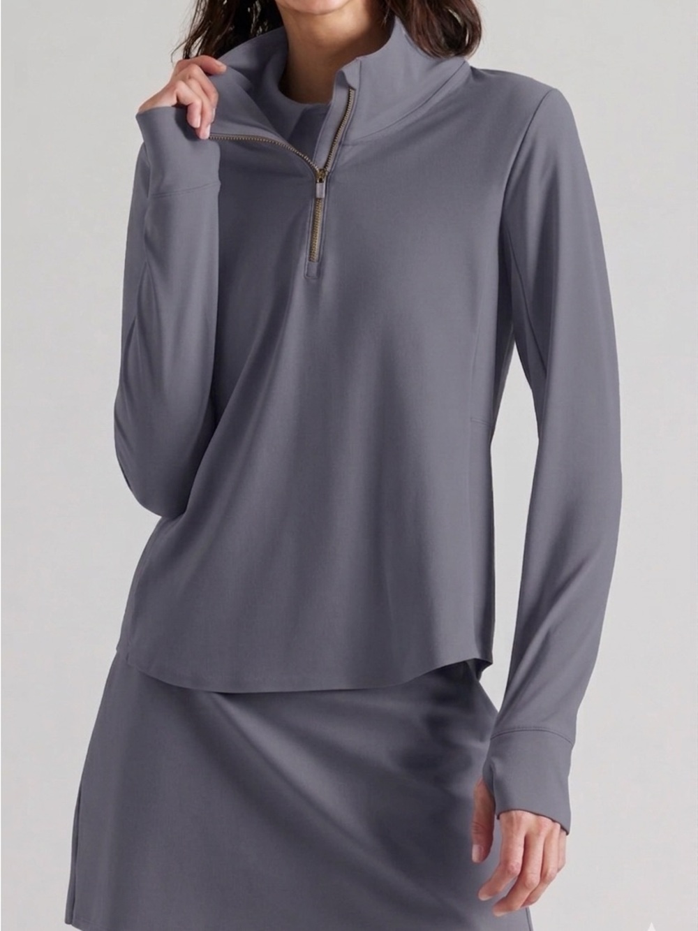 Rhone Women’s Course to Court Long Sleeve Quarter Zip Top Grey Medium Activewear